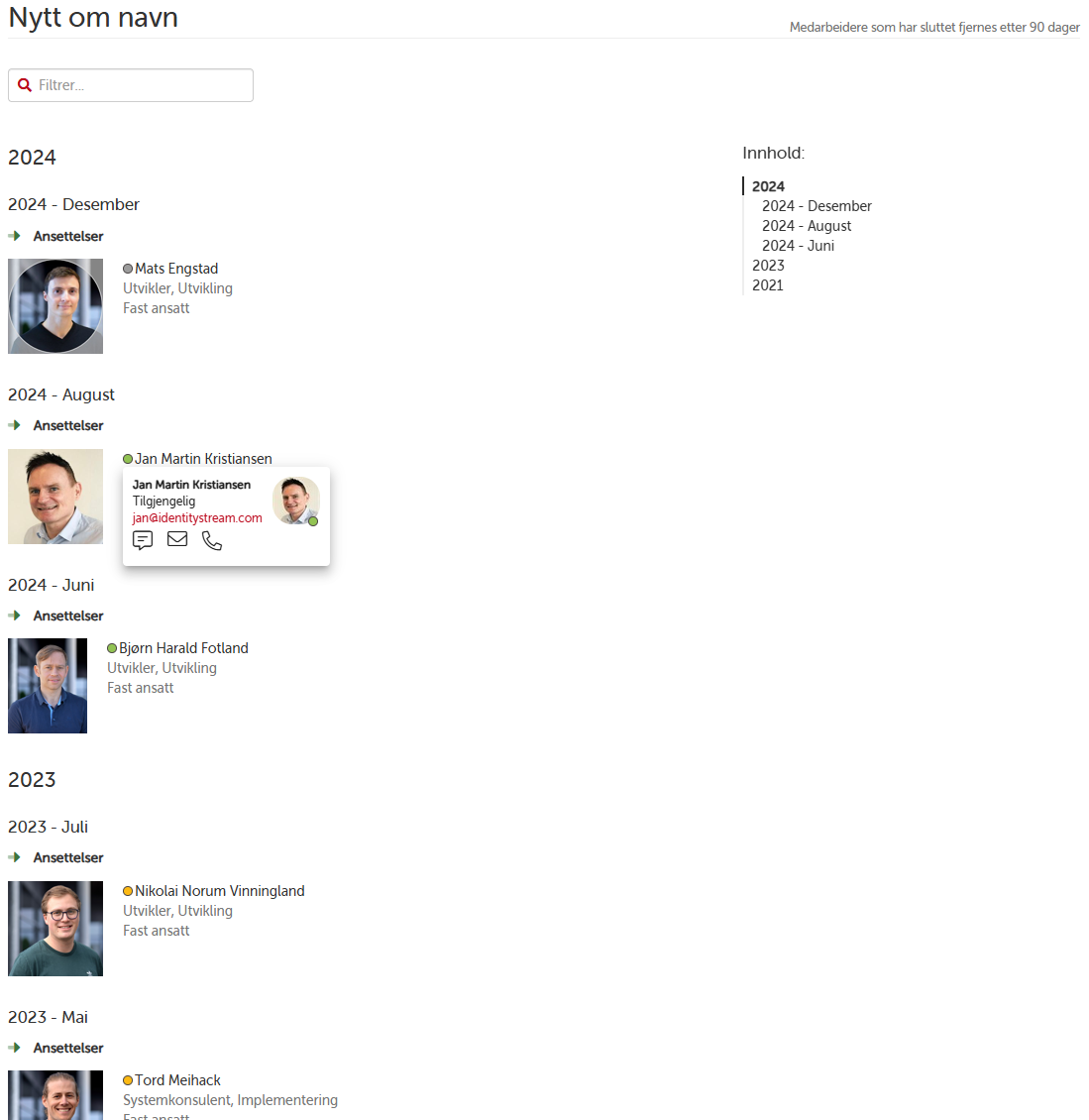 Nytt om navn - oversikt over nyansettelser