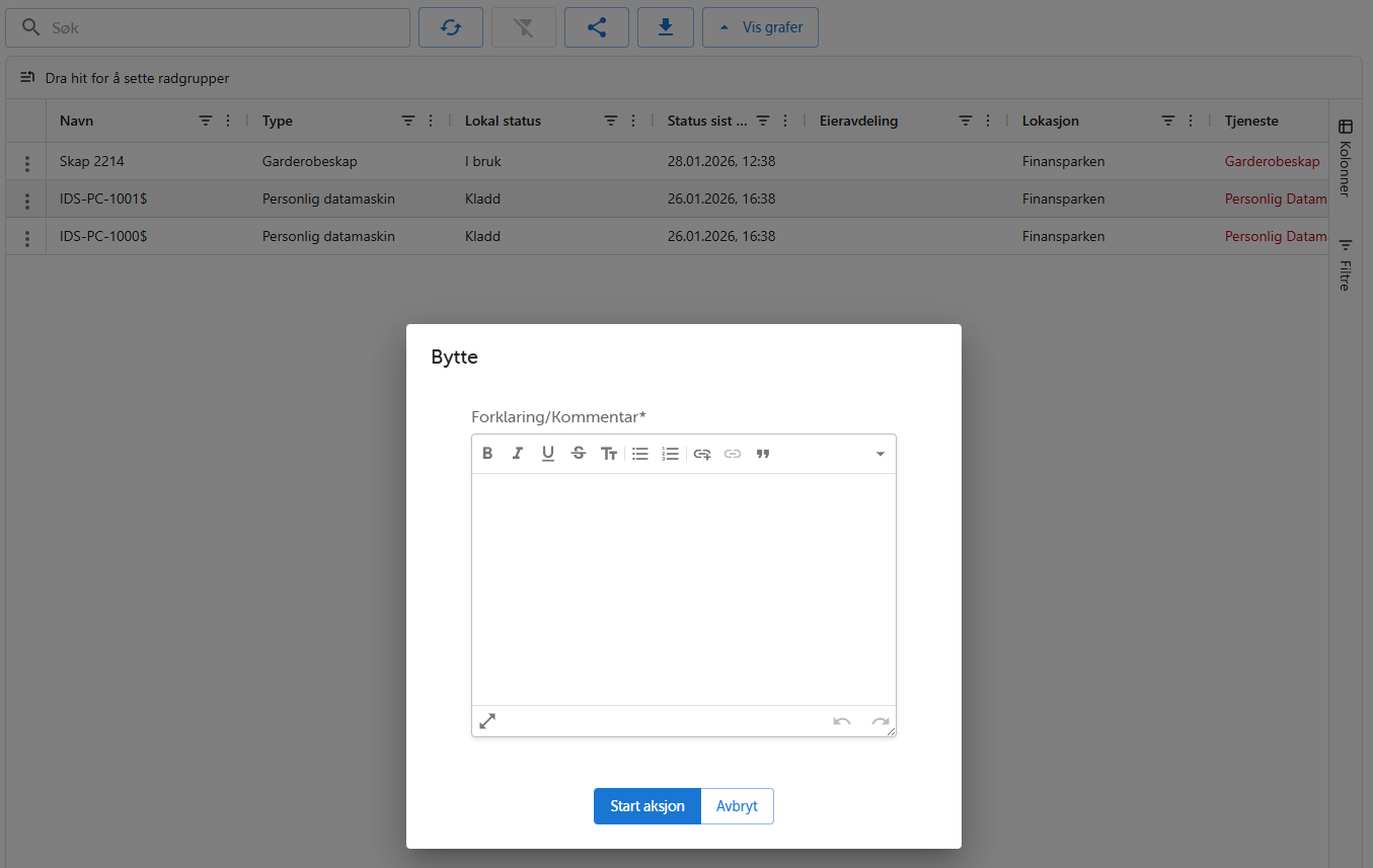 IdS AssetManager - selvbetjent bytte av ressurs