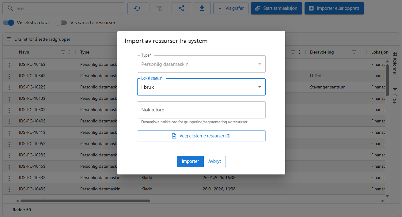 IdS AssetManager - import av ressurser fra eksternt system
