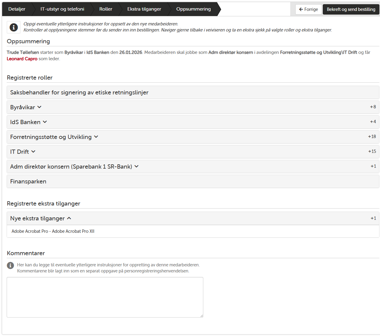 Joiner-veiviser - oppsummering før bestilling