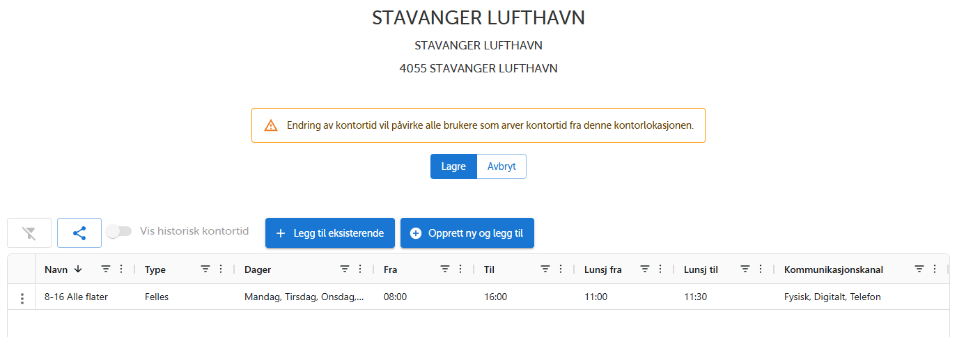 OfficeHoursManager - kontorlokasjon med kontortider (arv)