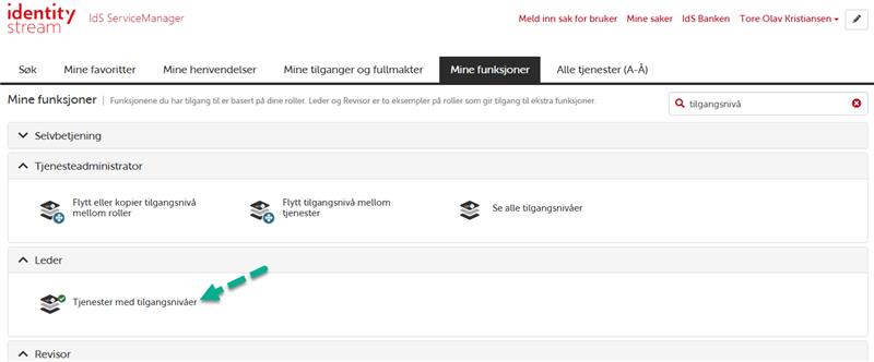 Services with access levels under manager functions