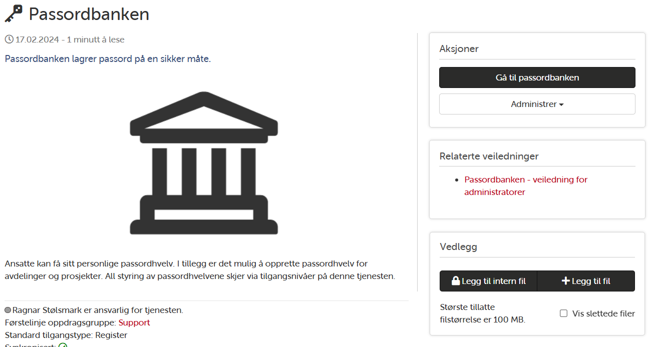 Landingsside for passordbanken