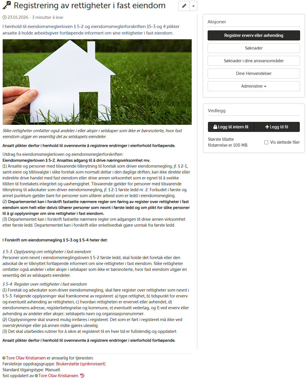 Landingsside for registrering av rettigheter i fast eiendom