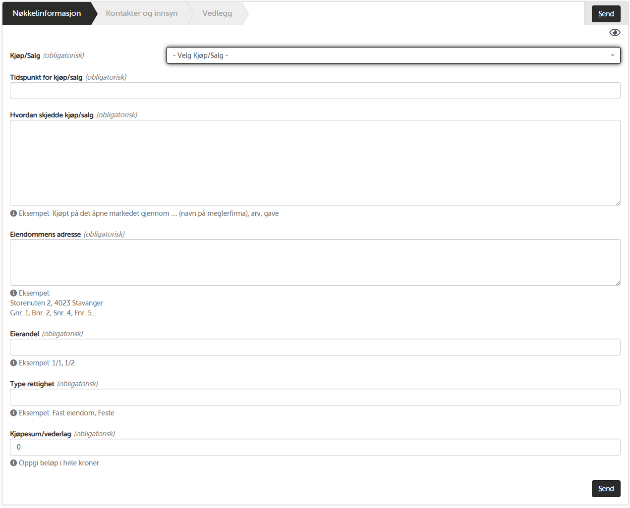 Registreringsskjema for erverv eller avhending av rettigheter i fast eiendom