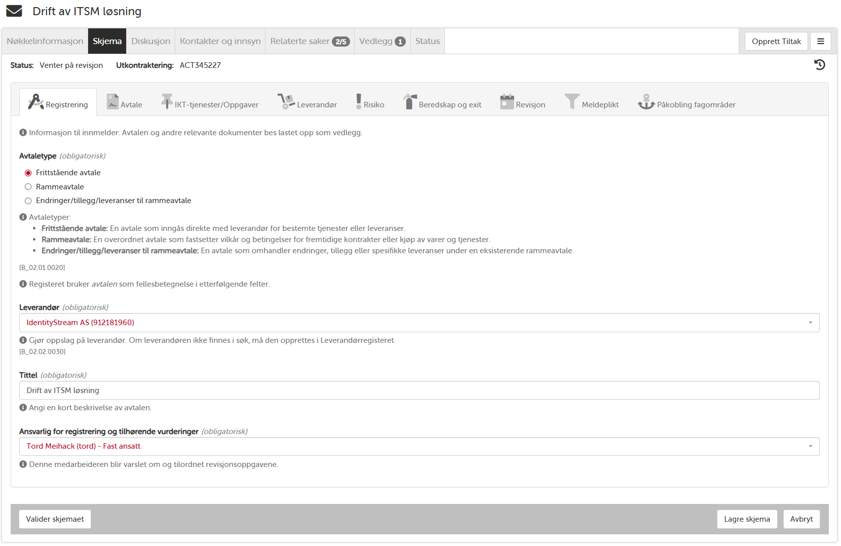 Skjema for registrering av IKT-avtale
