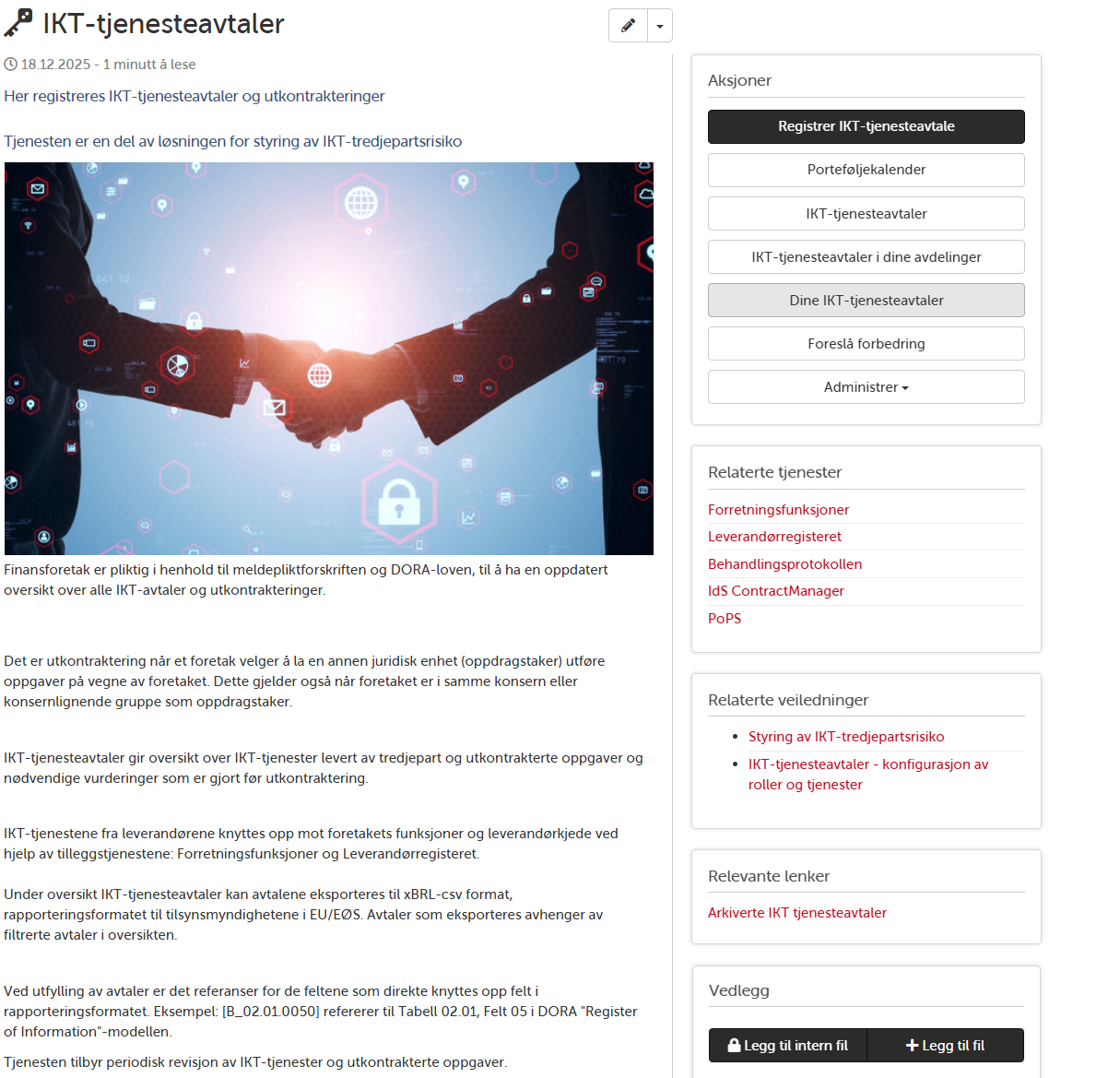 Landingsside for tjeneste med avtaledetaljer