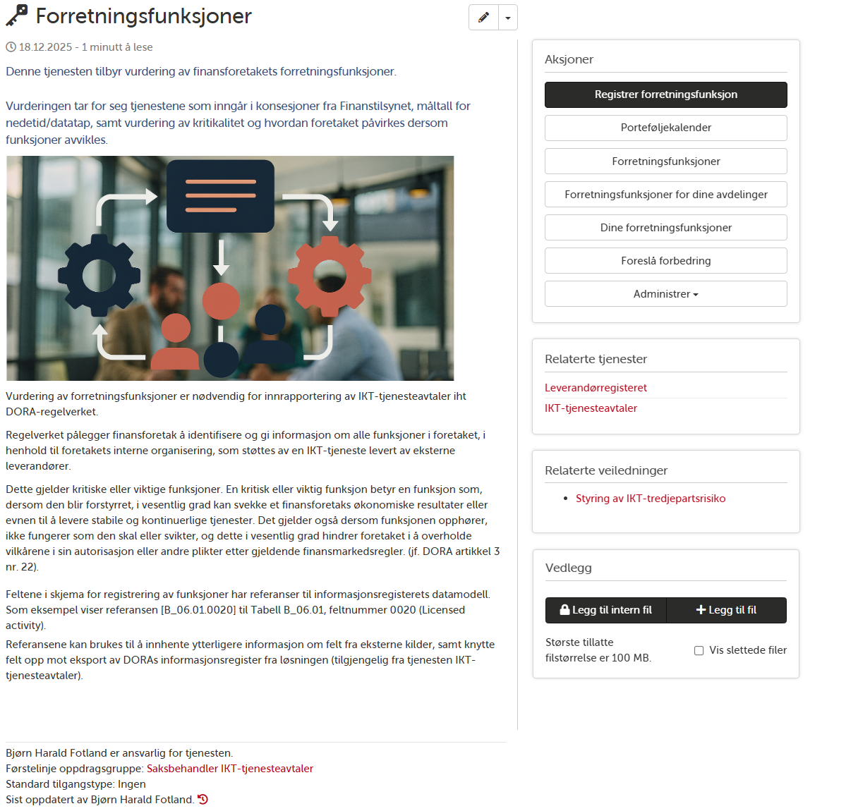 Detaljert oversikt for en forretningsfunksjon