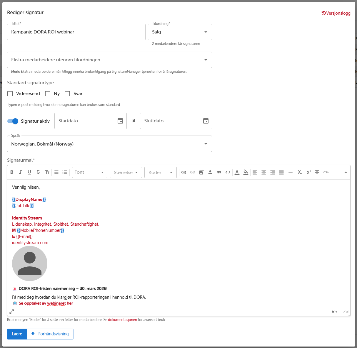 Signaturmal for salgsavdeling